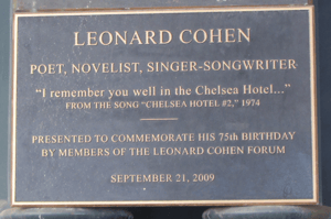 Leonard Cohen Chelsea Hotel Plaque